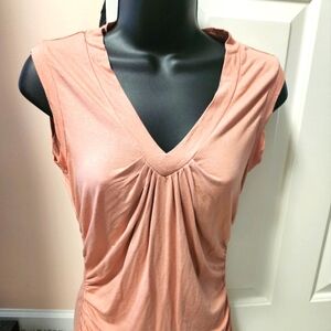 Women's Sleeveless V-Neck Top - Peach With Gold Sparkles